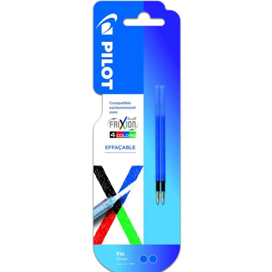 2 Recharges Frixion Ball - 4 couleurs - pointe fine - bleu