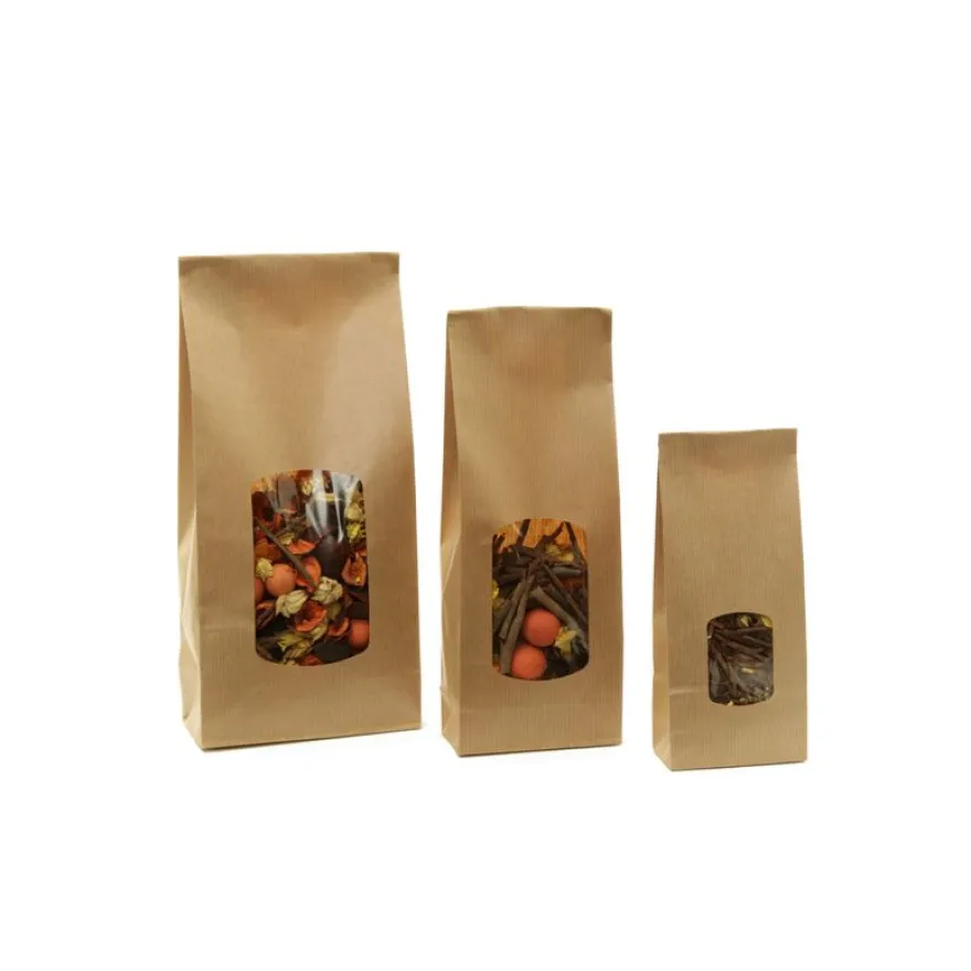 100 Sachets kraft alimentaires à fenêtre - 28,5 x 10 + 5,5 cm