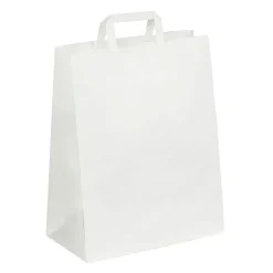 50 Sacs cadeau kraft - poignées plates - 32 cm x 17 cm x 39 cm - blanc