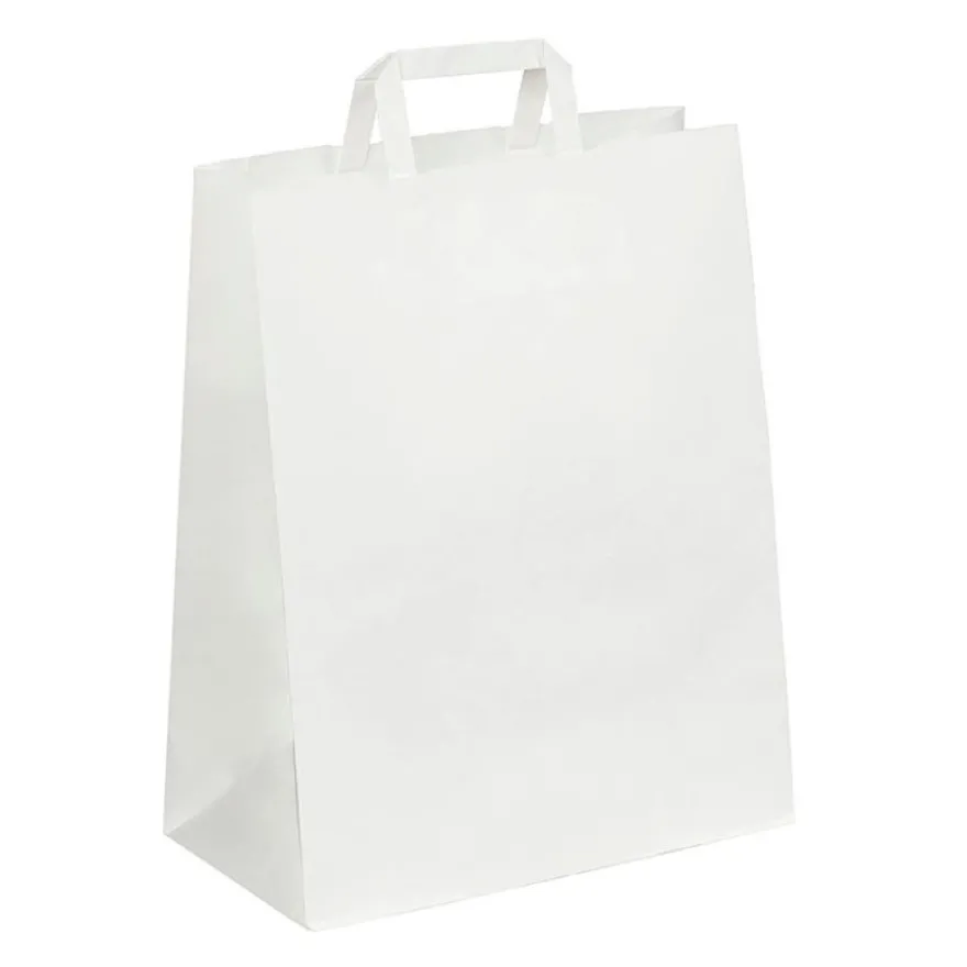 50 Sacs cadeau kraft - poignées plates - 32 cm x 17 cm x 39 cm - blanc