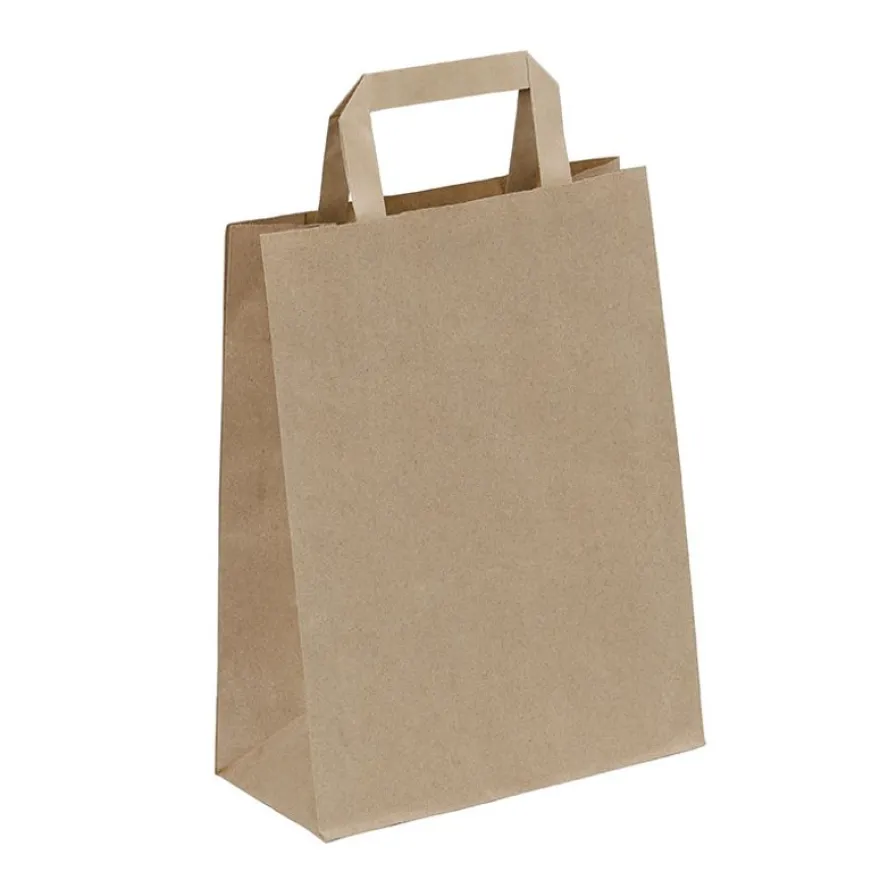50 Sacs cadeau kraft - poignées plates - 22 cm x 10 cm x 29 cm - brun