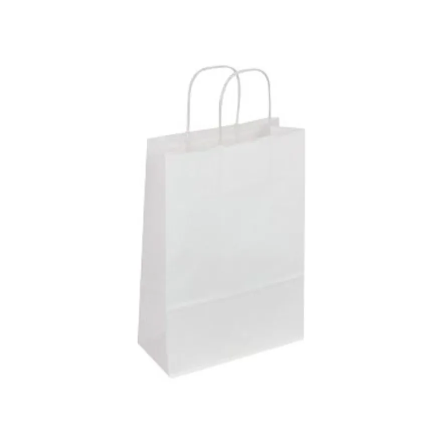 50 Sacs cadeau kraft - poignées torsadées - 14 cm x 8 cm x 21 cm - blanc