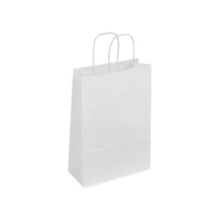 50 Sacs cadeau kraft - poignées torsadées - 22 cm x 10 cm x 30,5 cm - blanc