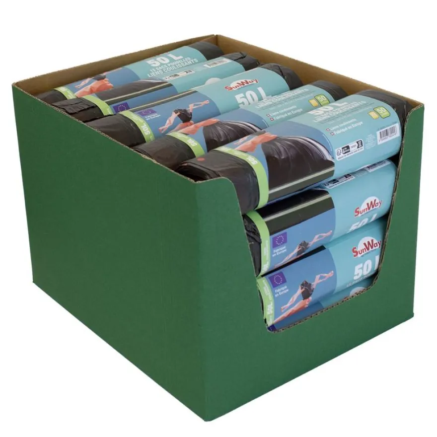 15 sacs poubelles - 50L - liens coulissants