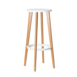 2 Tabourets hauts WOODY - pied hêtre - assise blanche