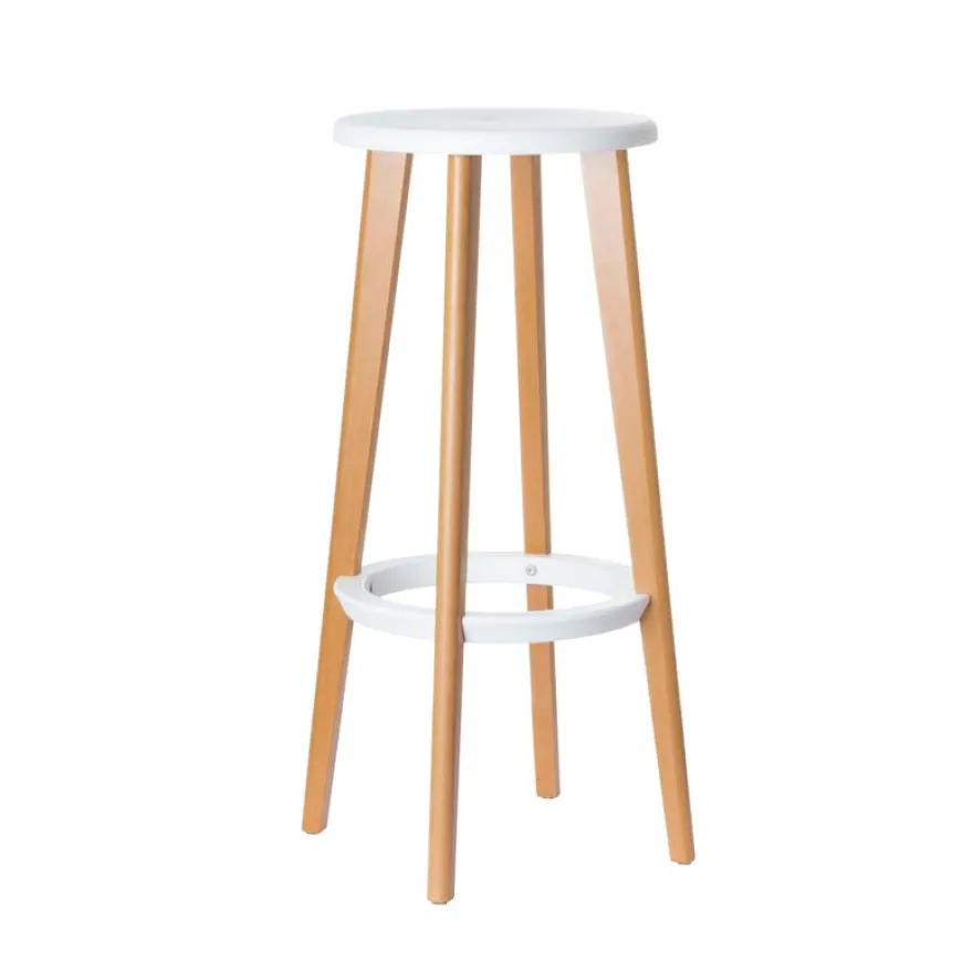 2 Tabourets hauts WOODY - pied hêtre - assise blanche