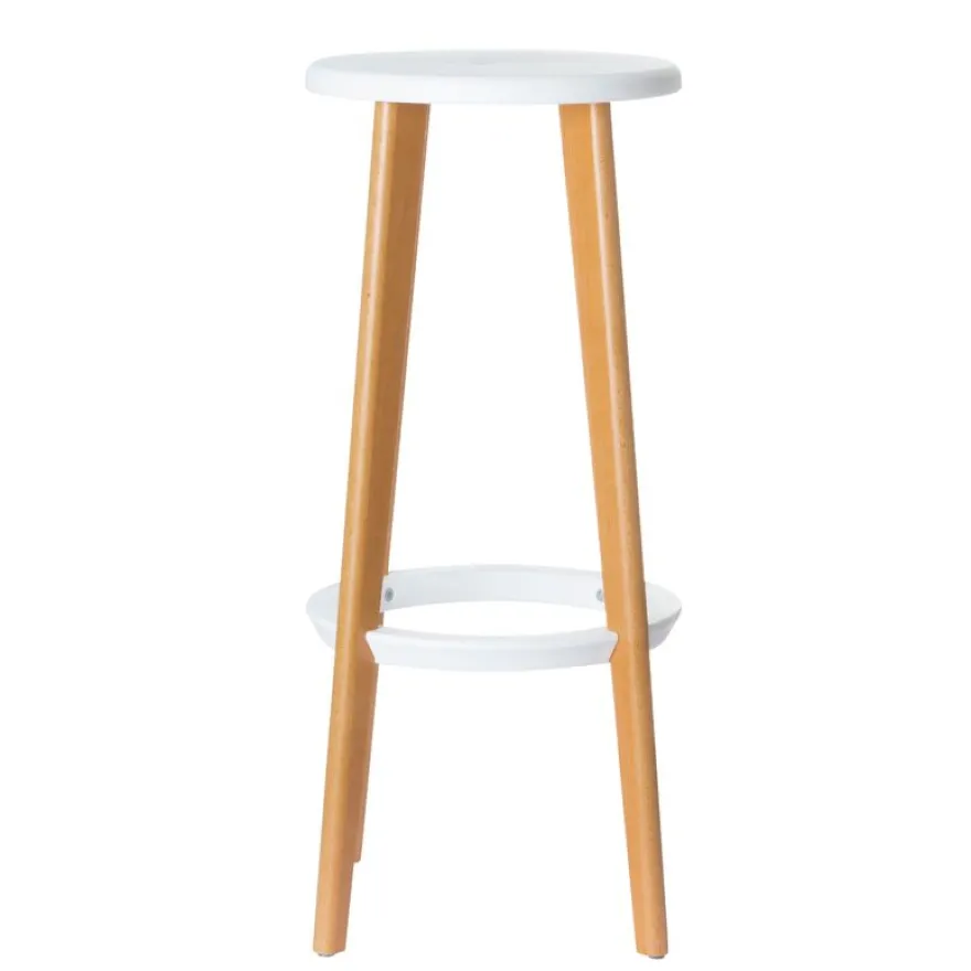 2 Tabourets hauts WOODY - pied hêtre - assise blanche