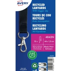 10 tours de cou recyclés avec mousqueton - 44 x 1,5 cm - Noir