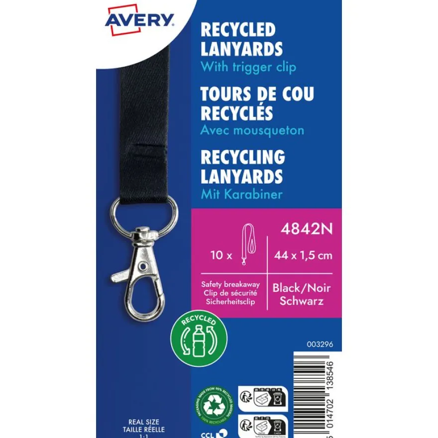 10 tours de cou recyclés avec mousqueton - 44 x 1,5 cm - Noir