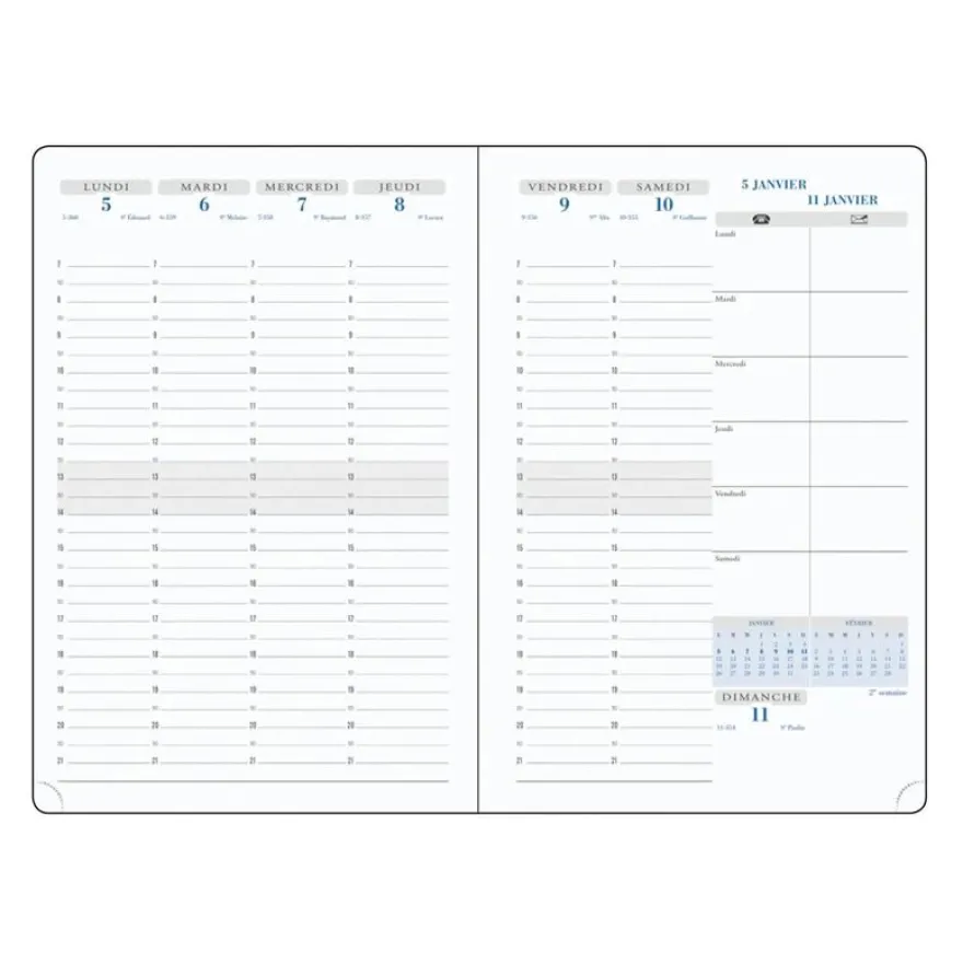 Agenda de bureau Canvas - 1 semaine sur 2 pages - 15 x 21 cm - disponible dans différentes couleurs - Exacompta
