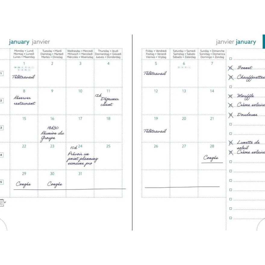 Agenda de bureau Carte EasySlim 21 - 1 mois sur 2 pages - 15 x 21 cm - Bleu azur - Exacompta