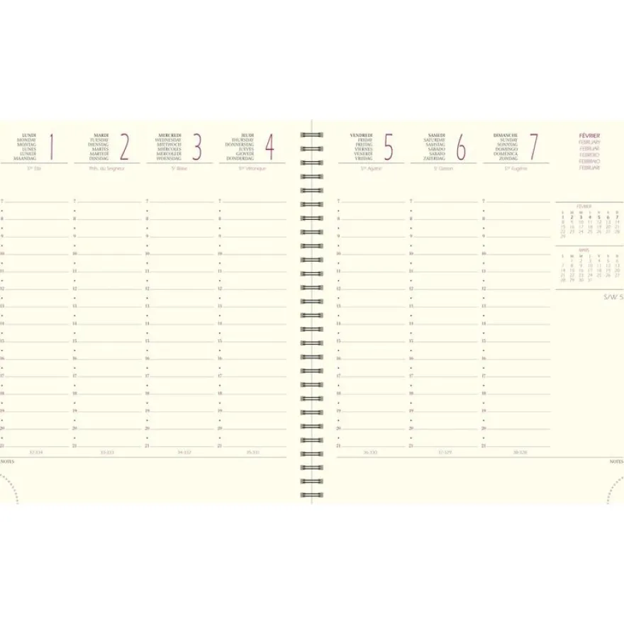 Agenda de bureau spiralé 16 mois Vérone - 1 semaine sur 2 pages - 15 x 17 cm - disponible dans différentes couleurs - Exacompta