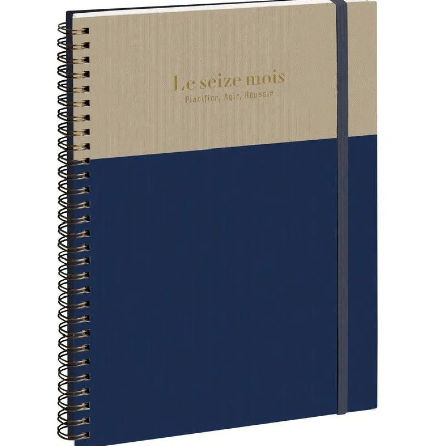 Agenda de bureau spiralé 16 mois Gustave - 1 semaine sur 2 pages - 21 x 29,7 cm - Marine/Grège - Exacompta