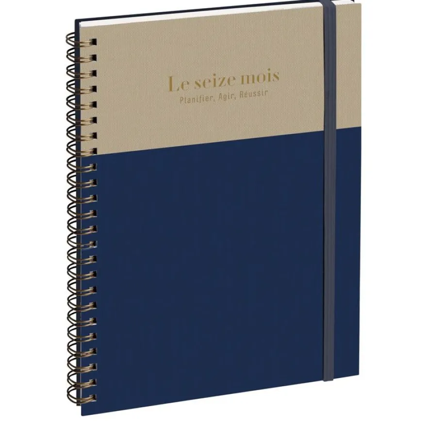 Agenda de bureau spiralé 16 mois Gustave - 1 semaine sur 2 pages - 15 x 21 cm - Marine/Grège - Exacompta