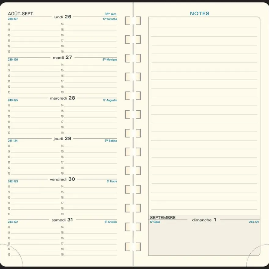 Agenda de poche Baby Croco Espace 17S spiralé - 1 semaine sur 2 pages - 9 x 17,5 cm - disponible dans différentes couleurs - Exacompta