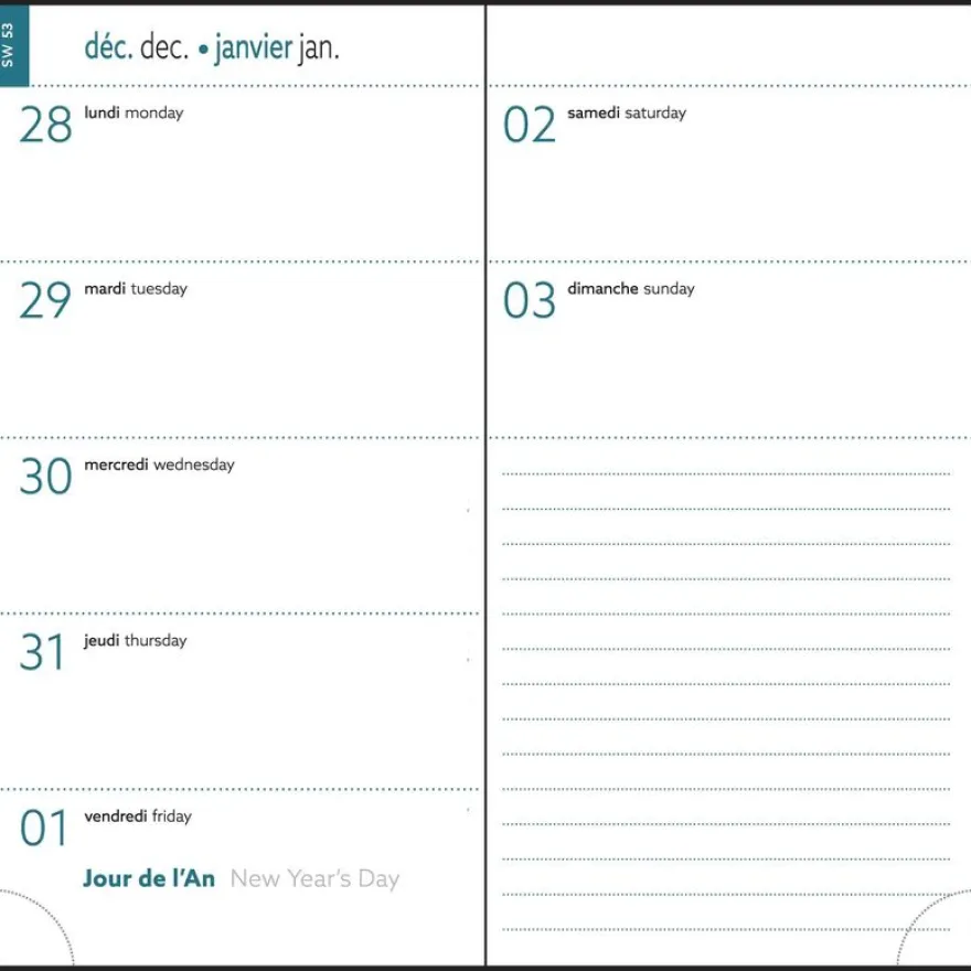 Agenda de poche Ondine Easytime 17 - 1 semaine sur 2 pages - 9 x 17,5 cm - disponible dans différentes couleurs - Exacompta