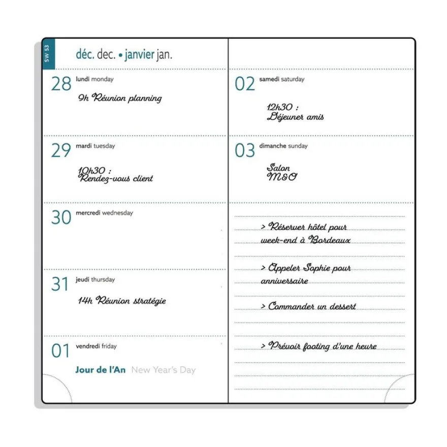 Agenda de poche spiralé Amélie EasyTime 17 - 1 semaine sur 2 pages - 9 x 17,5 cm - disponible dans différentes couleurs - Exacompta