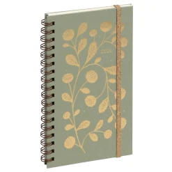 Agenda de poche Végétal Espace 16S spiralé - 1 semaine sur 2 pages - 9 x 16 cm - Vert/Or - Exacompta