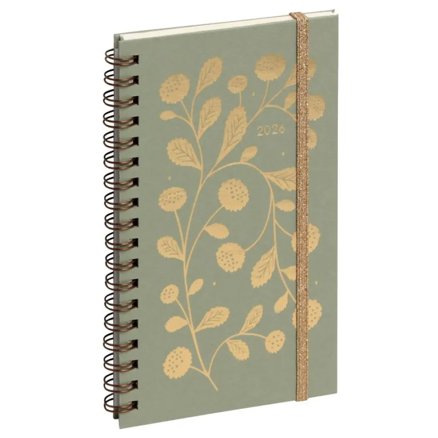 Agenda de poche Végétal Espace 16S spiralé - 1 semaine sur 2 pages - 9 x 16 cm - Vert/Or - Exacompta