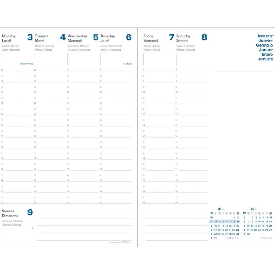 Agenda Equology President avec répertoire - 1 semaine sur 2 pages - 21 x 27 cm - bleu - Quo Vadis