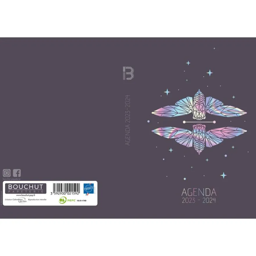 Agenda Girly - 1 jour par page - 12,5 x 17,5 cm - papillon - Bouchut