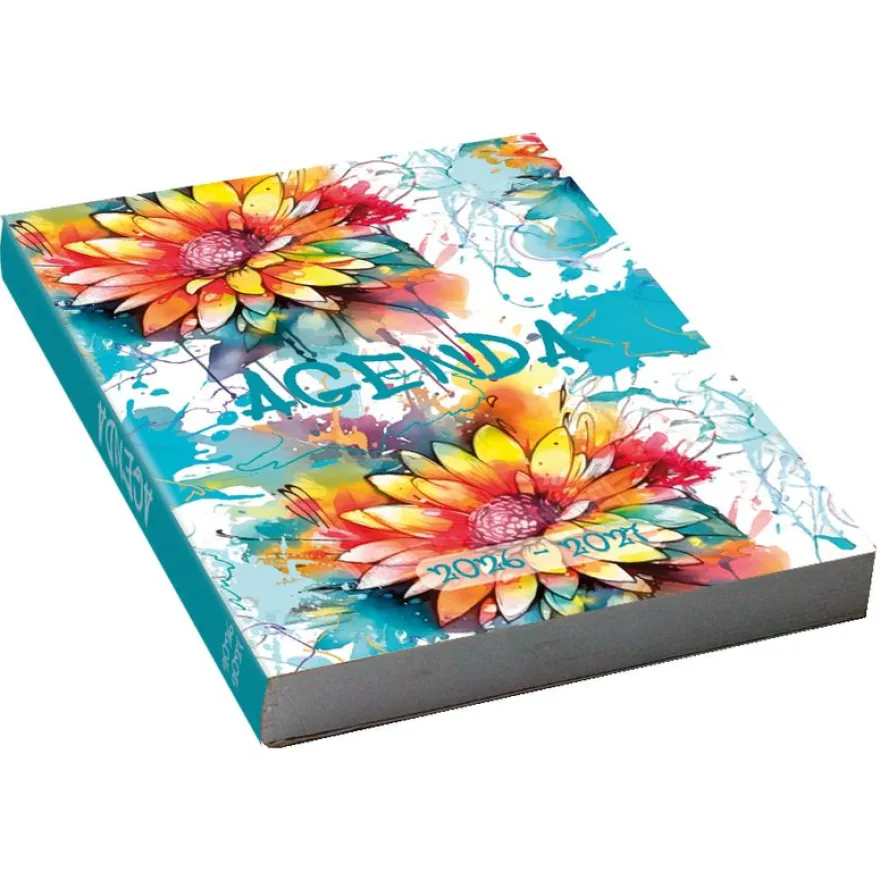 Agenda scolaire journalier 12 x 17 cm - couverture souple - motif fleurs