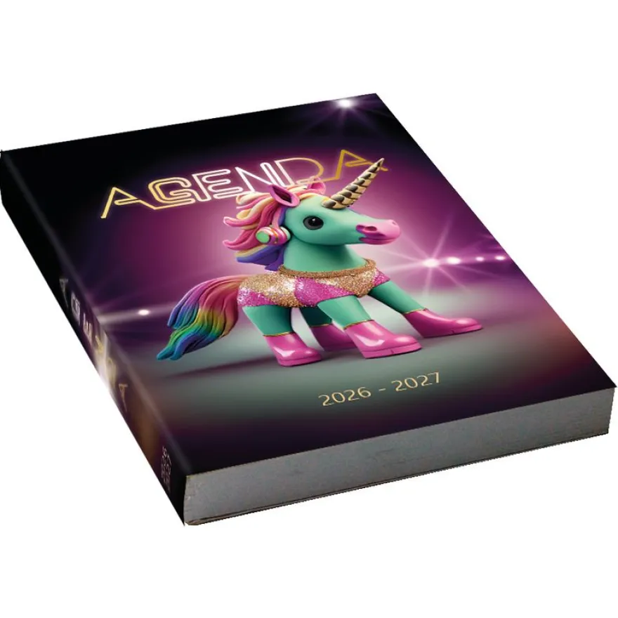 Agenda scolaire journalier 12 x 17 cm - couverture souple - motif licorne