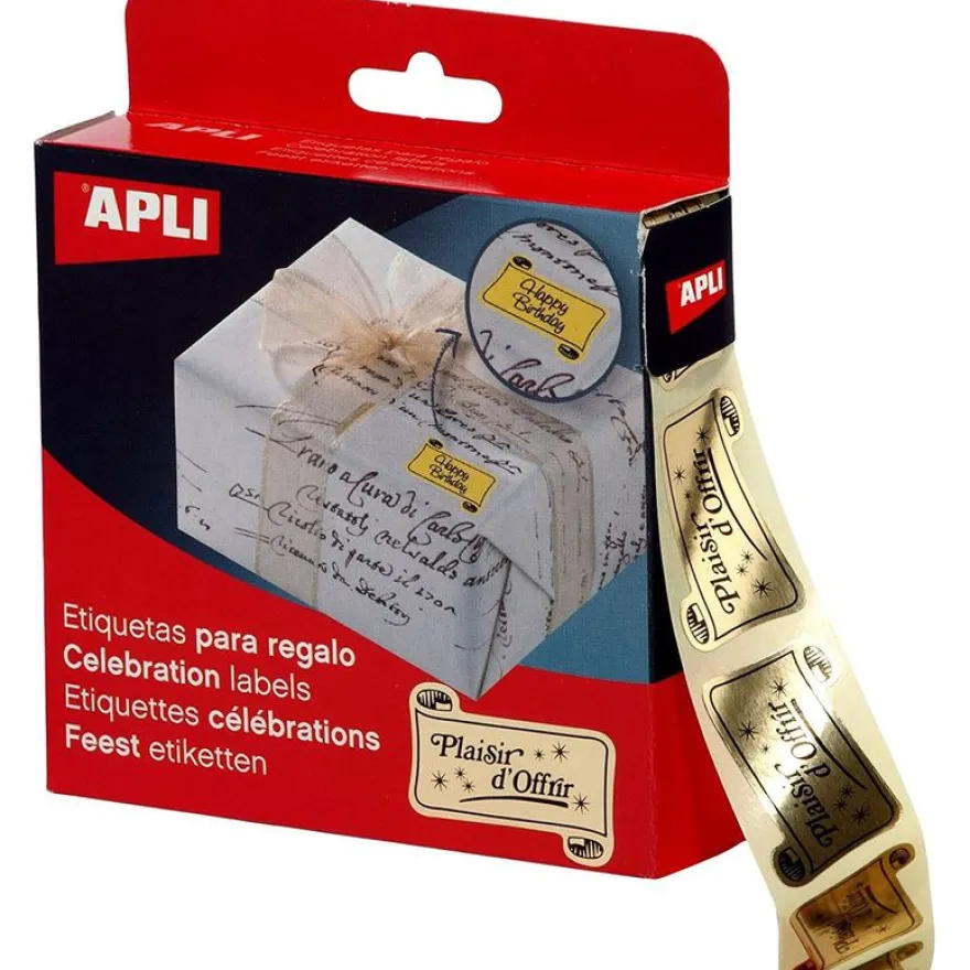 Agipa - 18 Étiquettes Plaisir d'offrir impression noir sur fond or - 25 x 50 mm