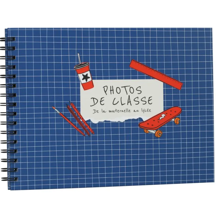 Album photos à spirales ERICA "Mes Photos de classe" pour 40 photos 22 x 29,5 cm coloris bleu