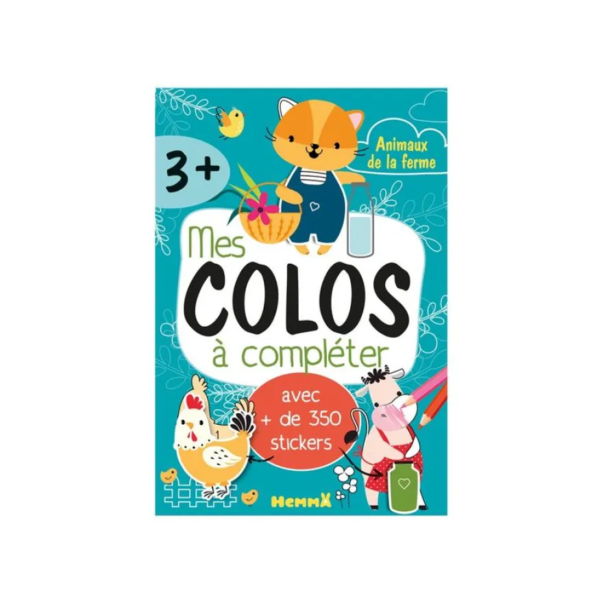 Animaux de la ferme - Mes colos à compléter - livre de coloriage / d'activités - avec 350 autocollants
