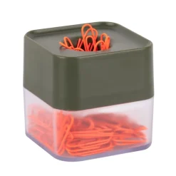 APLI 19924 - Distributeur de trombones magnétique kaki avec 100 trombones orange, collection Neon