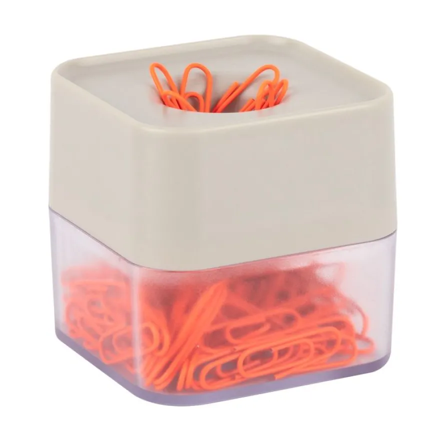 APLI 19925 - Distributeur de trombones magnétique gris avec 100 trombones orange, collection Neon