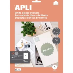 Apli - 10 Étiquettes brillantes qualité photo - A4 - coins droits