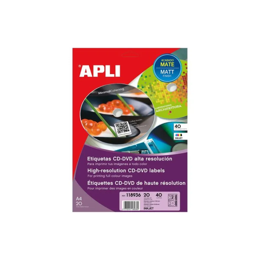 Apli - 40 Étiquettes CD/DVD photo mat