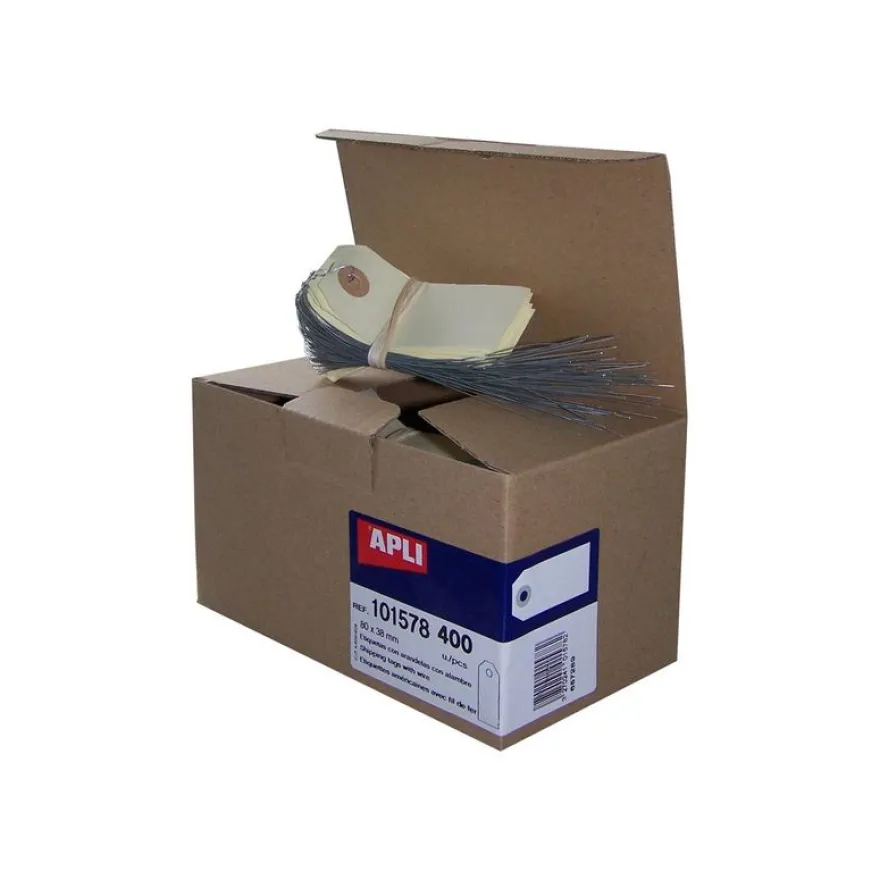 Apli - 400 Étiquettes d'expédition - filaire - 8 x 3.8 cm - trou renforcé - 160 g/m² - crème
