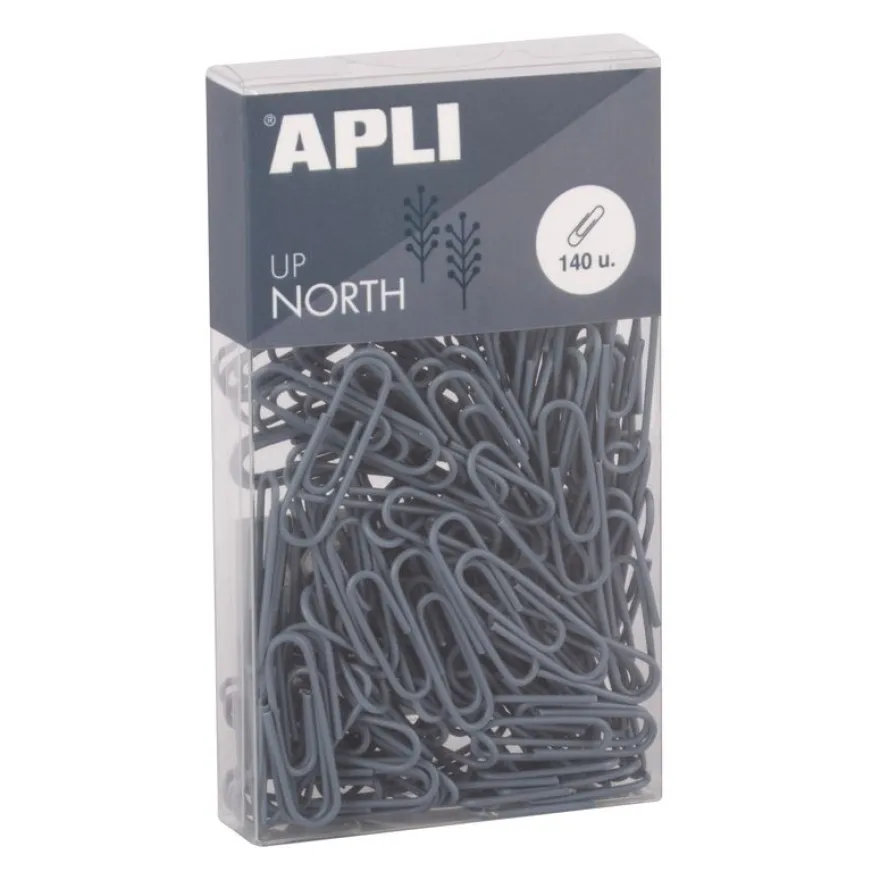 APLI 19979 - Trombones métalliques bleu gris 28 mm, boîte de 140, Collection Up North