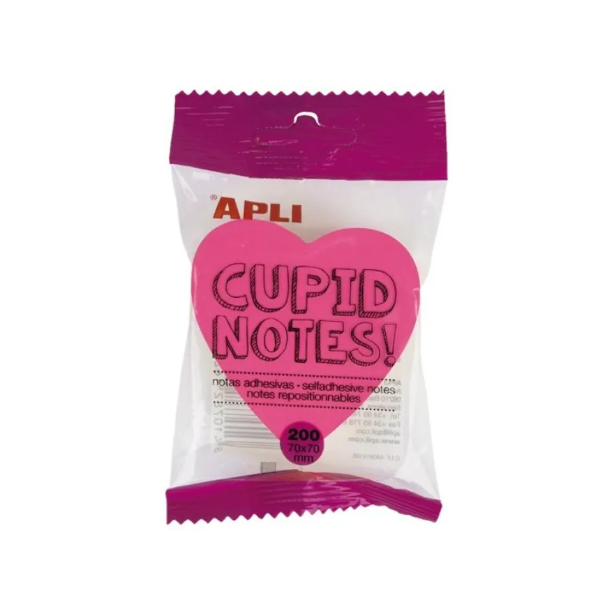 Apli - Notes adhésives coeur 70 x 70 mm - bloc de 200 feuilles couleurs vives