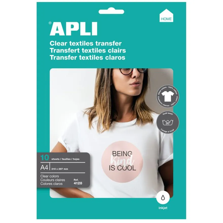 Apli - Papier transfert sur textiles clairs 10 feuilles A4 - Réf. 4128