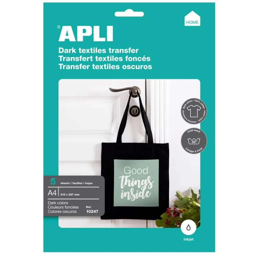 Apli - Papier transfert sur textiles foncés 5 feuilles A4 - Réf. 10247