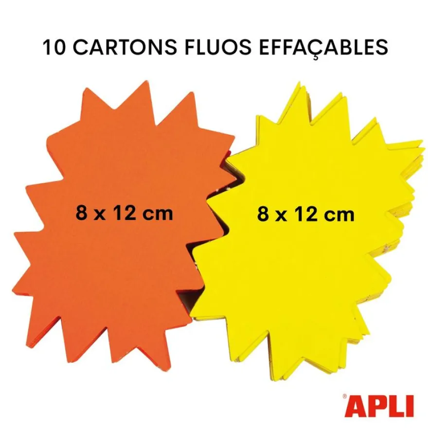 Apli Agipa - 10 éclatés fluo effaçables - jaune/orange - 8 x 12 cm