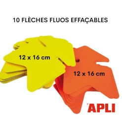 Apli Agipa - 10 flèches fluo effaçables - jaune/orange - 12 x 16 cm