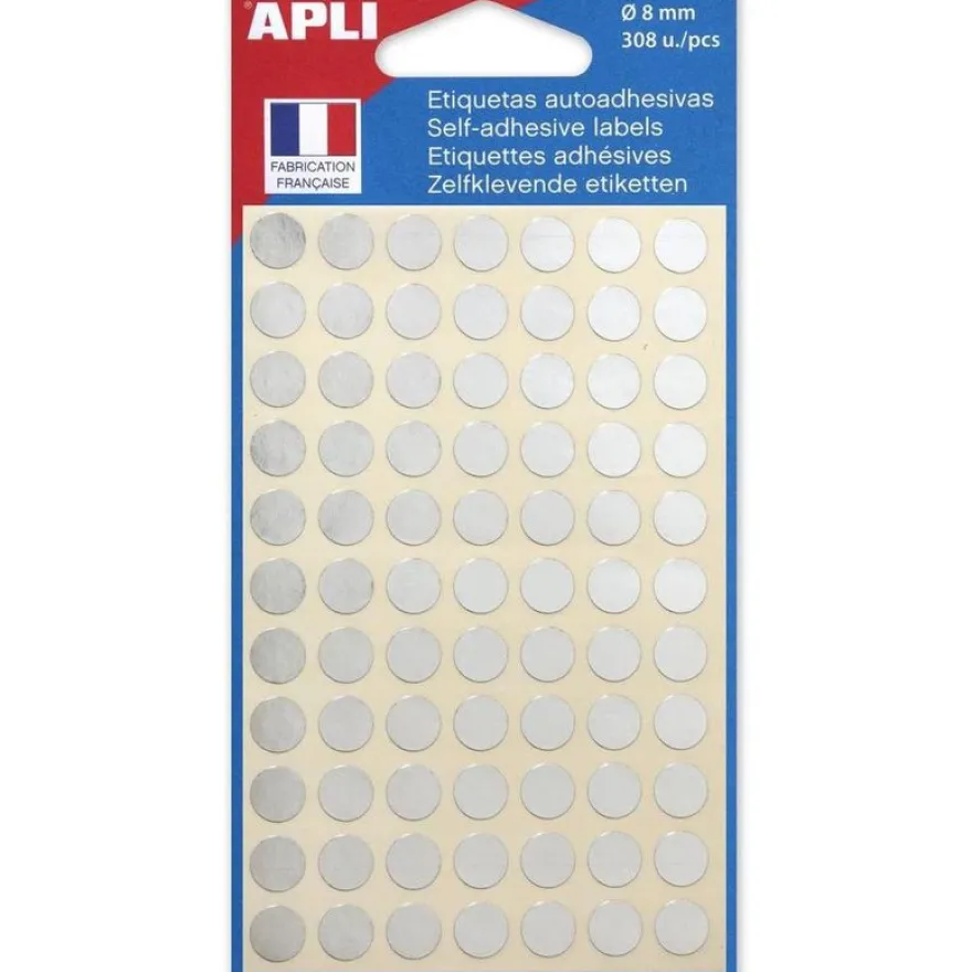 Apli Agipa - 308 Pastilles adhésives - argent - diamètre 8 mm - réf 100601