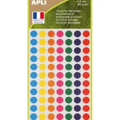 Apli Agipa - 385 Pastilles adhésives recyclées - couleurs assorties - diamètre 8 mm - réf 101781
