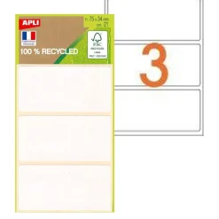Apli Agipa - 21 Étiquettes 100% recyclées blanches - 34 x 75 mm - coins arrondis - réf 101344