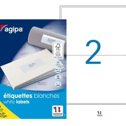 Apli Agipa - 200 Étiquettes adhésives blanches multi-usages - 199,6 x 144,5 mm - coins arrondis - réf 101310