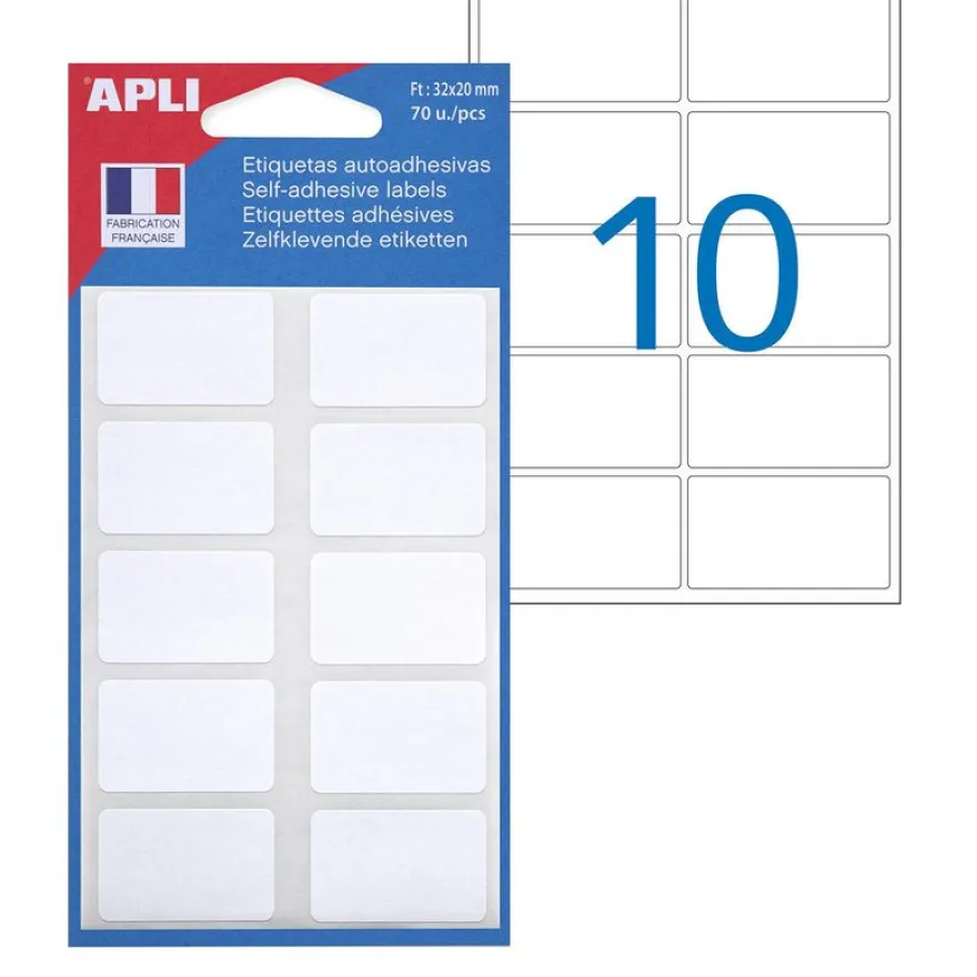 Apli Agipa - 70 Étiquettes adhésives blanches - 20 x 32 mm - réf 111910