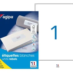 Apli Agipa - 100 Étiquettes adhésives blanches multi-usages - 199,6 x 289,1 mm - coins arrondis - réf 118989