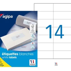 Apli Agipa - 1400 Étiquettes adhésives blanches multi-usages - 105 x 42,4 mm - coins droits - réf 101046