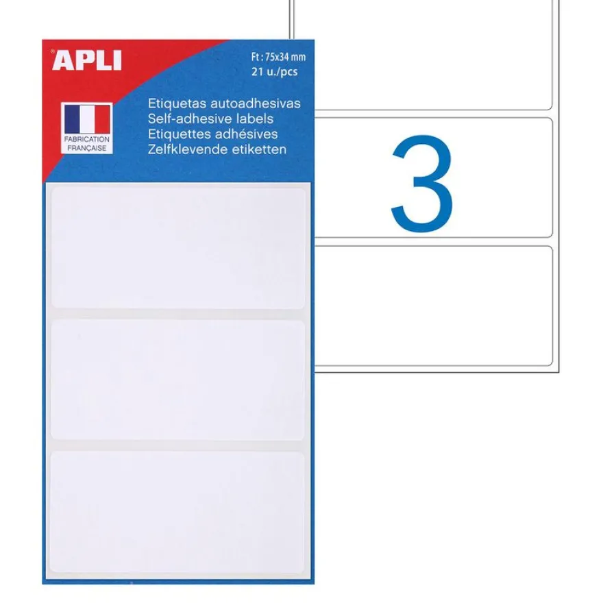 Apli Agipa - 21 Étiquettes adhésives blanches - 34 x 75 mm - réf 111926