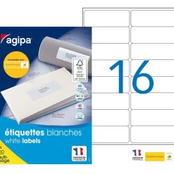 Apli Agipa - 1600 Étiquettes adhésives blanches multi-usages - 99,1 x 33,9 mm - coins arrondis - réf 118985